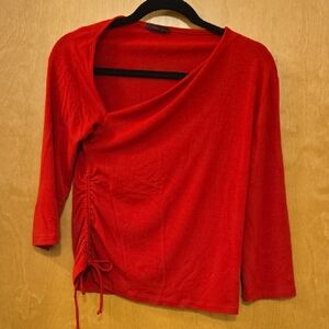 Women’s Red Asymmetric Drawstring Top